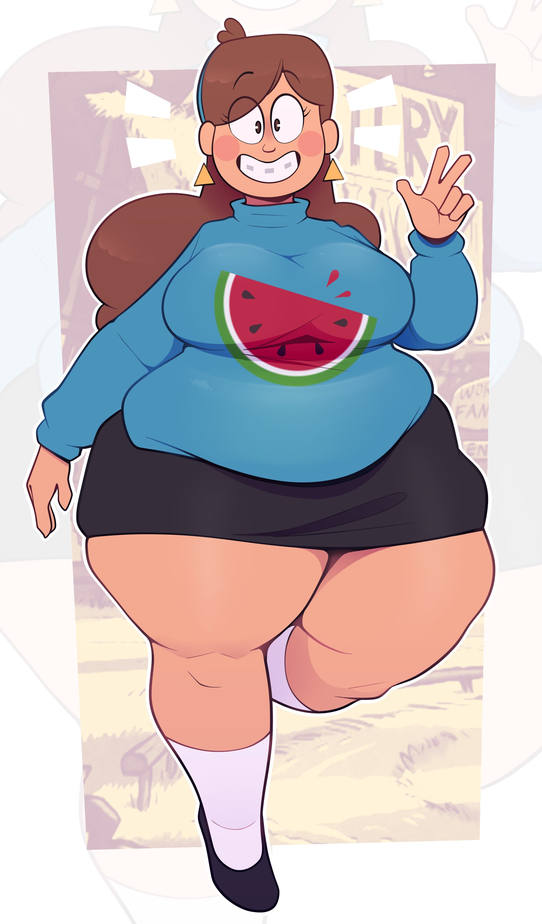 bbw, breasts, gravity falls, huge breasts, huge thighs, mabel pines, obese, obese female, overweight, overweight female, poorly tagged, ridiculouscake, solo, solo female, thick thighs, wide hips