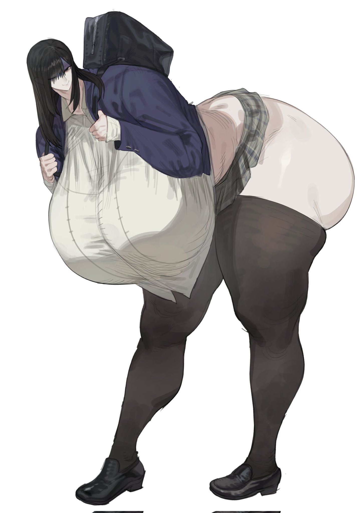 1girls, ass, big ass, big body, big body small head, big breasts, big butt, black hair, black hair female, boobw, breasts, clothed, clothed female, female, female focus, female only, fully clothed, giantess, gigantic ass, gigantic boobs, gigantic breasts, gigantic butt, huge ass, huge boobs, huge breasts, huge butt, legwear, long hair, long hair female, looking at viewer, maotthat, mini giantess, original, original character, school girl, schoolgirl, senpai, solo, solo female, solo focus, student, tall female, tall girl, tall woman, thigh highs, thighhighs