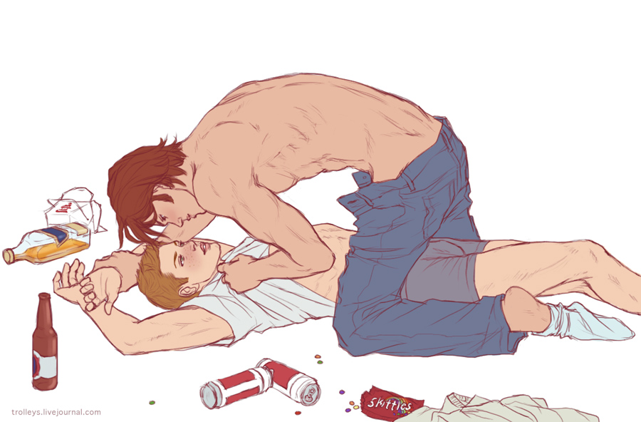 2boys beer_bottle beer_can blush briefs brother_and_brother brothers candy dean_winchester drunk first_porn_of_franchise food freckles gay hands_above_head holding_wrist imminent_sex incest liquor male male_only multiple_boys on_back pants_down partially_clothed penis_shaped_bulge penis_under_clothes sam_winchester shirt_lift siblings skittles supernatural supernatural_(series) topless underwear undressing yaoi