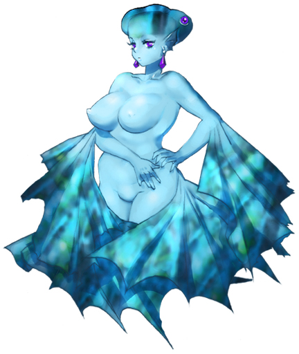 big_breasts blue_skin breasts earrings female fin fish_girl head_fins headfins jewelry large_breasts multi_eye nintendo nipples nude ocarina_of_time princess_ruto purple_eyes solo straight_hair the_legend_of_zelda yurizuka_(sergeant_heart) zora zotaro515