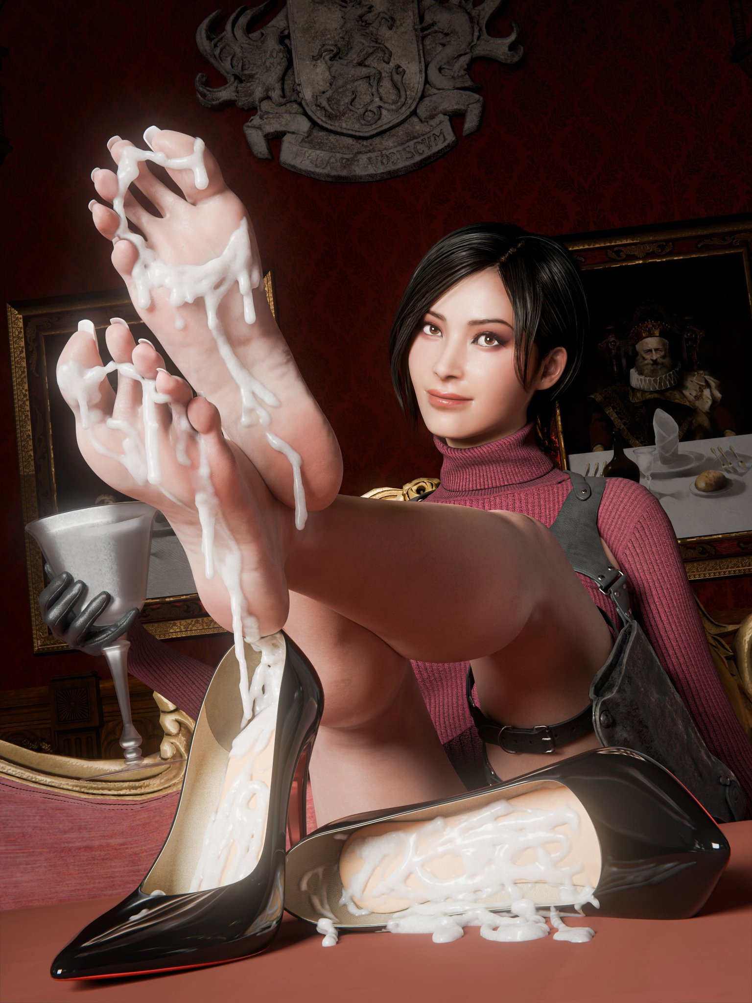 ada wong, ada wong (adriana), barefoot, black gloves, cum, cum drip, cum dripping, cum in slime, cum on feet, cum on shoes, feet, feet focus, feet up, foot fetish, foot focus, gloves, leather gloves, locorememory, long nails, long toenails, nail polish, nails painted, pink soles, resident evil, resident evil 4, resident evil 4 remake, shoes off, shoes removed, soles, soles female, soles focus, solo, solo female, toenail polish, toenails, toes, white nails, white toenails