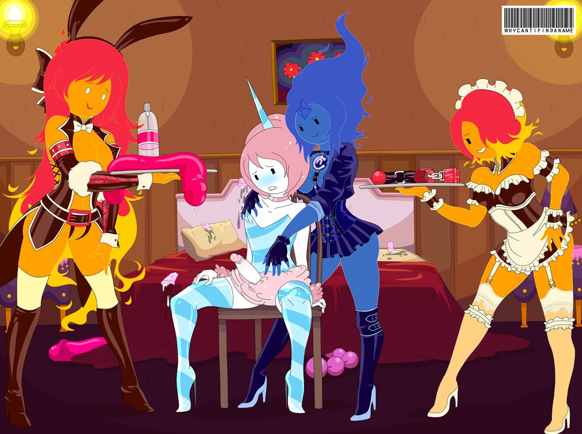 4girls adventure_time anal_beads ball_gag clothed costume cuffs dildo erection female femdom femsub fire_elemental fire_hair flame_princess futanari futasub high_heels intersex lube maid_outfit male monster_girl penis uncensored whycantifindaname