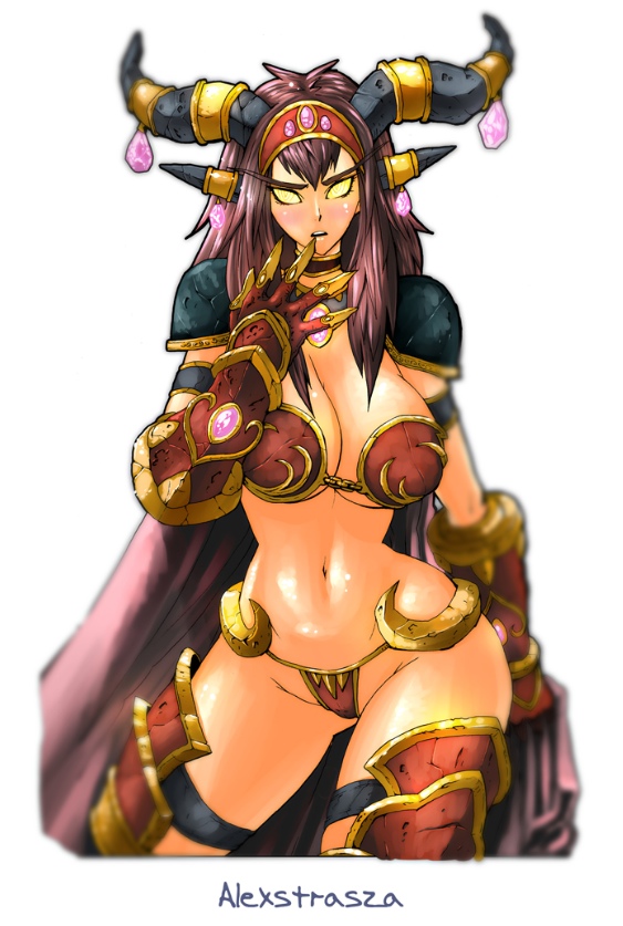 alexstrasza armor big_breasts big_thighs bikini_armor blizzard_entertainment blush breast_focus breasts brown_hair busty butcherboy cape cleavage cowboy_shot curvaceous curvy dragon dragon_girl dragon_humanoid dragon_queen front_view full_cleavage gloves hips horn_ornament horns huge_breasts large_breasts legs light-skinned_female light_skin midriff milf monster_girl no_bra no_pupils oppai panties skimpy skimpy_armor skimpy_clothes soft_breasts solo standing thighs thong underboob underwear video_games voluptuous warcraft wide_hips world_of_warcraft