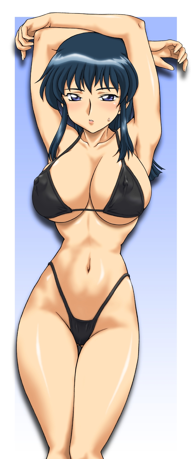 blue_eyes blue_hair blush breasts erect_nipples fujimura_shizuru high_res highleg highres huge_breasts long_hair mizugi oppai shinkon_gattai_godannar!! swimsuit