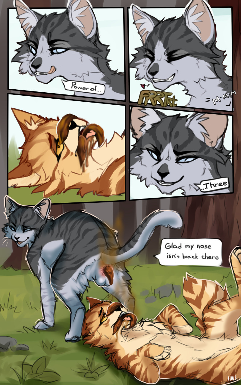 10:16 anus balls comic coprophagia domestic_cat duo english_text feces feces_in_mouth felid feline felis feral genitals hi_res hive43 jayfeather_(warriors) lionblaze_(warriors) male mammal scat smelly text warriors_(cats)