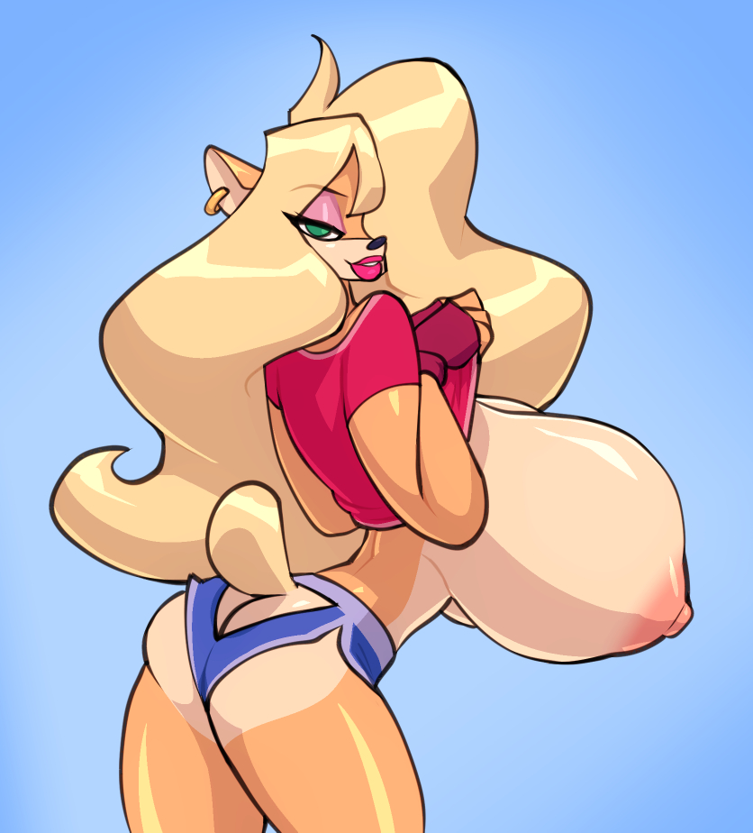 1girls, anthro, areolae, ass, bandicoot, big ass, big breasts, bigdad, bimbo, blonde hair, breasts, breasts bigger than head, breasts out, clothed, crash (series), crash bandicoot (series), curvy, ear piercing, earrings, eyeshadow, female, fur, green eyes, huge breasts, large breasts, lifting shirt, lipstick, long hair, looking at viewer, makeup, mammal, nipples, pink nipples, seductive, small waist, smooth skin, tagme, tail, tawna bandicoot, thick thighs
