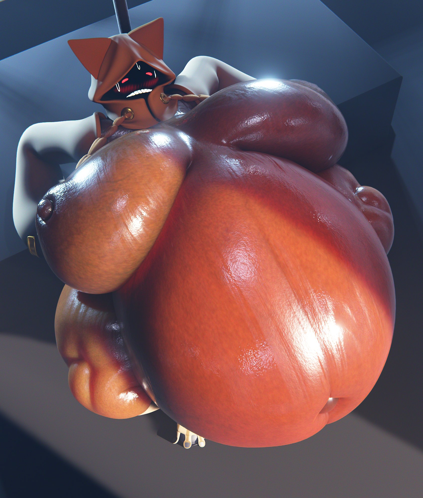 blazblue, blush, breasts, cghonk, female, hyper belly, hyper breasts, hyper pregnancy, obese female, oiled skin, pregnant, taokaka