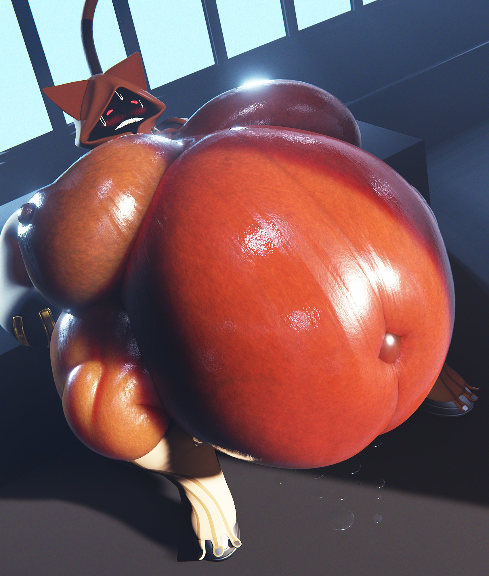 1girls, arc system works, blazblue, blush, breasts, cat girl, cghonk, dark skin, dark-skinned female, erect nipples, female, gigantic breasts, hyper belly, hyper breasts, hyper pregnancy, nipples, obese female, oiled skin, pregnant, taokaka, thick thighs, wide hips