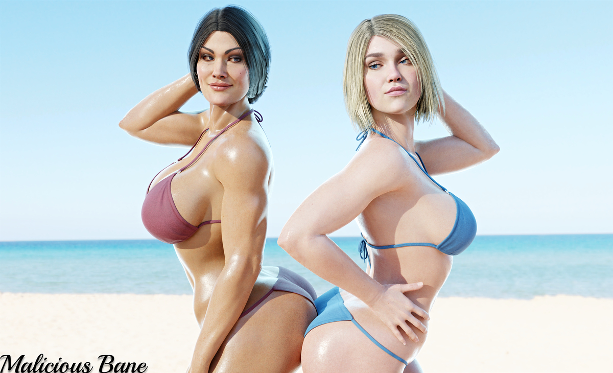 2girls, 3d, ass, ass to ass, ass-to-ass, beach, big ass, big breasts, big butt, bikini, black hair, blender, blonde, blonde hair, blue eyes, breasts, bubble butt, busty, curvy, dc, dc comics, diana prince, female, female only, hourglass figure, injustice 2, kara danvers, kara zor-el, large breasts, malicious bane, medium hair, multiple females, multiple girls, supergirl, supergirl (injustice), superman (series), thick ass, thick thighs, wide hips, wonder woman, wonder woman (injustice), wonder woman (series)