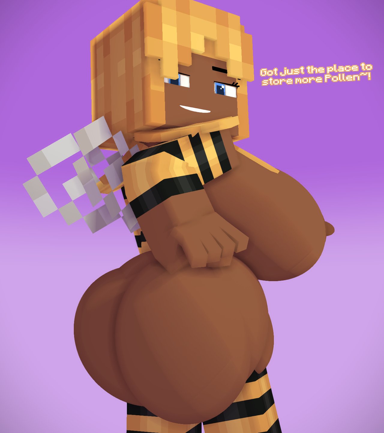 1girls 2022 3d bee_girl bee_humanoid big_ass blonde_hair blue_eyes breasts erect_nipples extrafruitygirl female horny_female humanoid looking_at_viewer looking_back martha_(extrafruitygirl) mine-imator minecraft no_bra no_panties no_pants nude_female outside smile solo stockings tagme wings