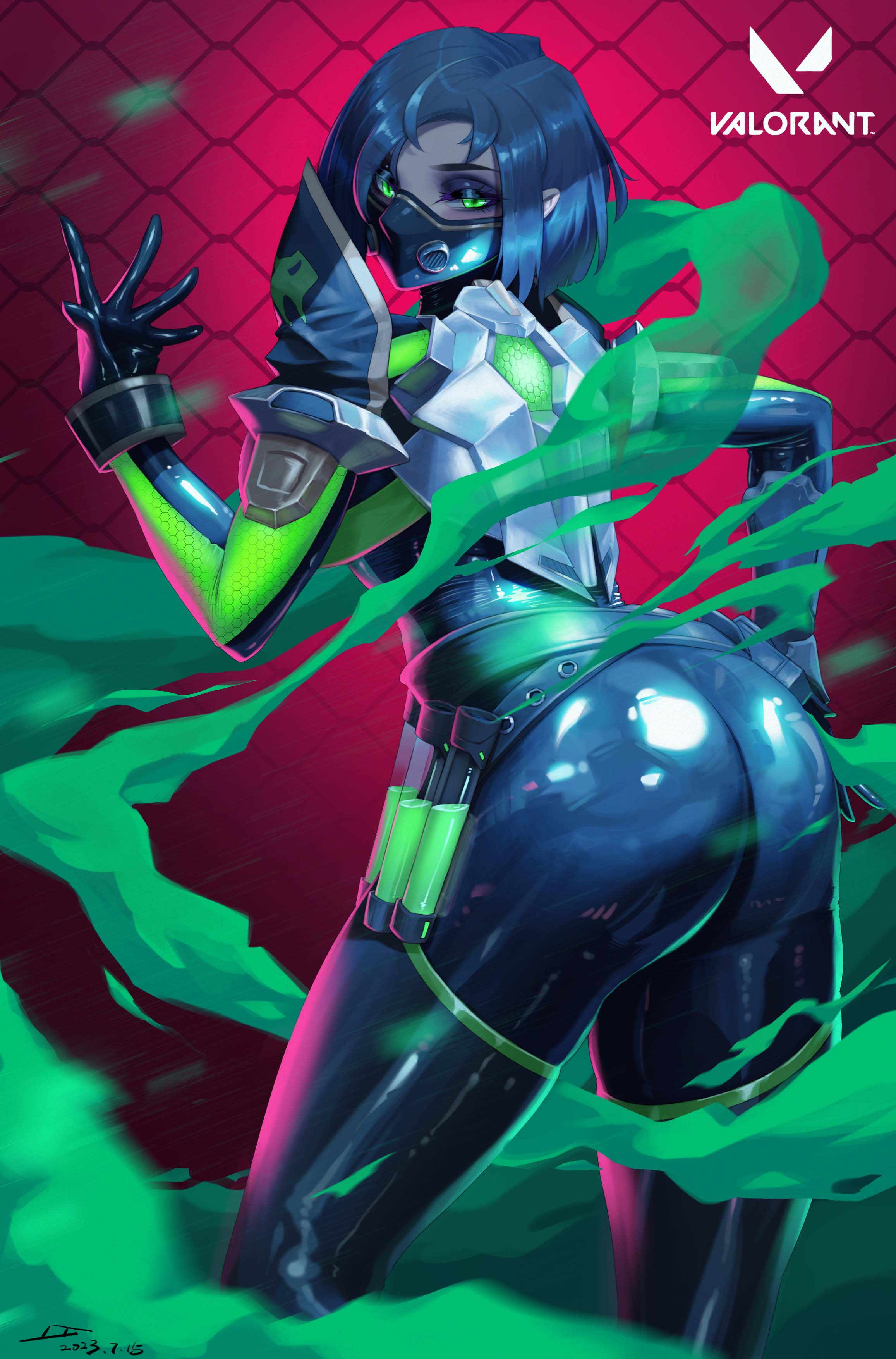 ass, female, large ass, latex, thick thighs, valorant, viper (valorant), wide hips