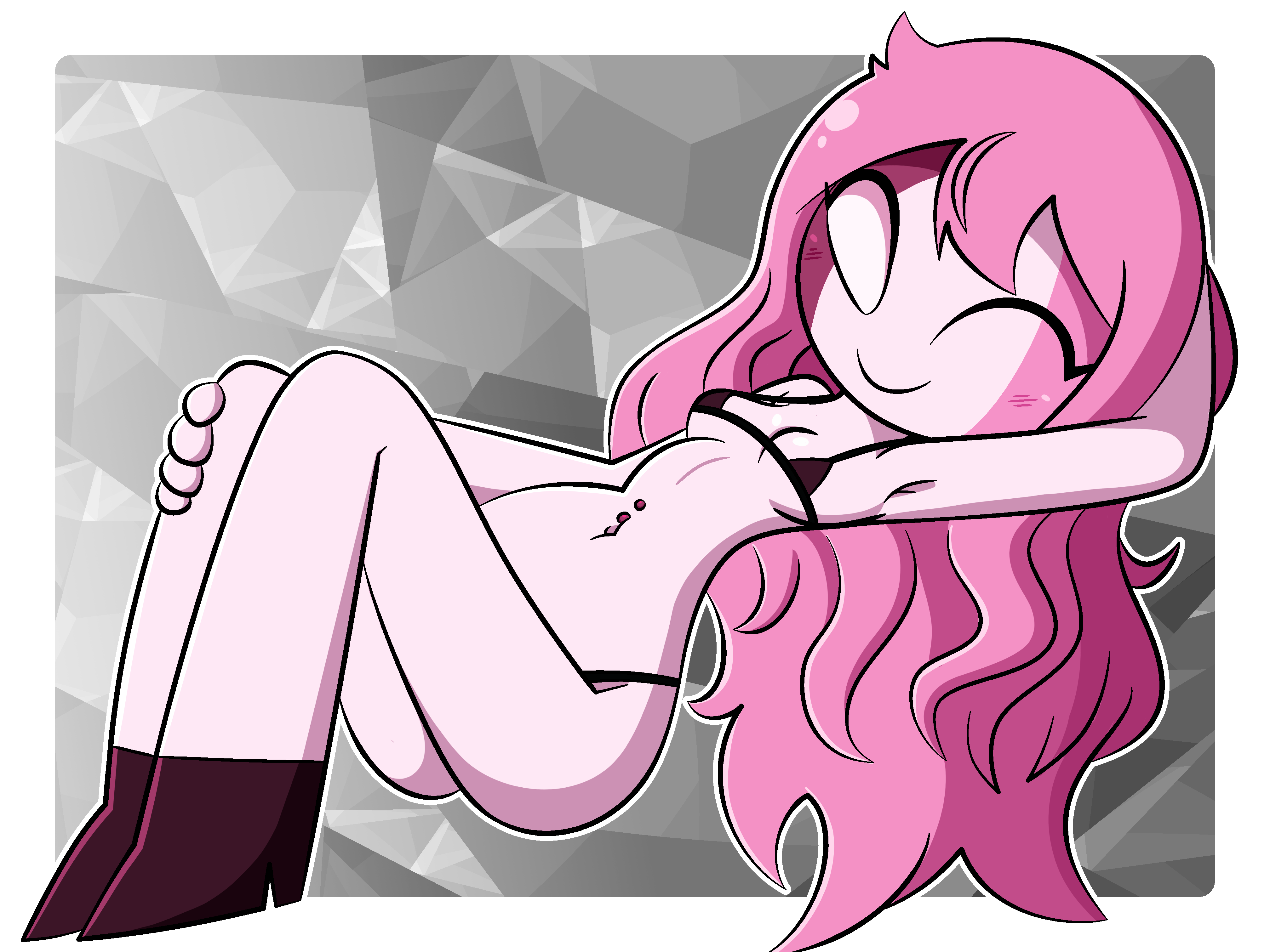 1girls, belly, bikini, blush, blush lines, breasts, dreameclipsewolf, female, friday night funkin, friday night funkin mod, hand behind head, navel, navel piercing, one eye closed, pink hair, sarvente (dokki.doodlez), small breasts, wink