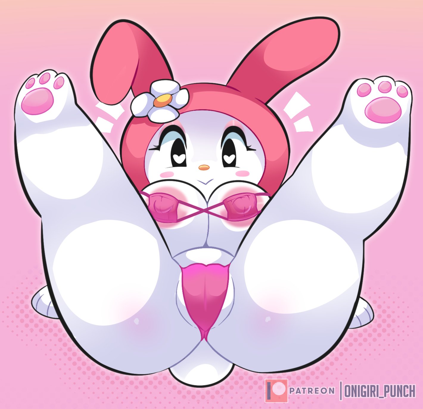 1girls, 2020s, 2023, 3 toes, anthro, areolae, ass, bikini, blush, bra, breasts, clothing, female, female only, flower, heart-shaped pupils, hood, my melody, nipple bulge, onegai my melody, onigiri punch, panties, partially clothed, pawpads, paws, pink nipples, pussy, rabbit, rabbit ears, rabbit tail, sanrio, solo, solo female, white fur