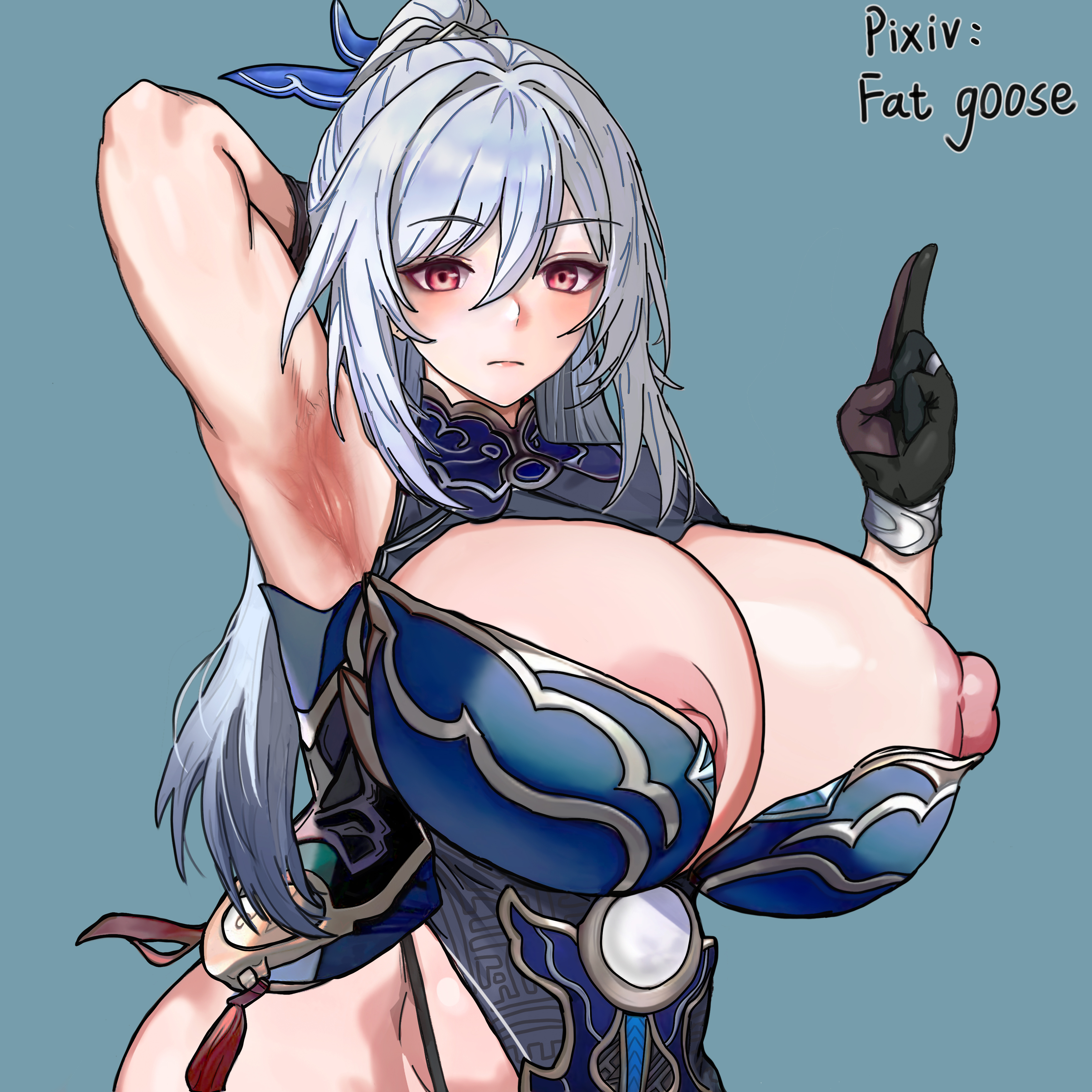 1girls, armpits, before transformation, big breasts, breasts, busty, curvaceous, curvy, curvy body, curvy female, curvy figure, fat goose, female, honkai: star rail, huge breasts, jingliu (honkai: star rail), large breasts, nipples, pointing up, pre-transformation, transformation, voluptuous