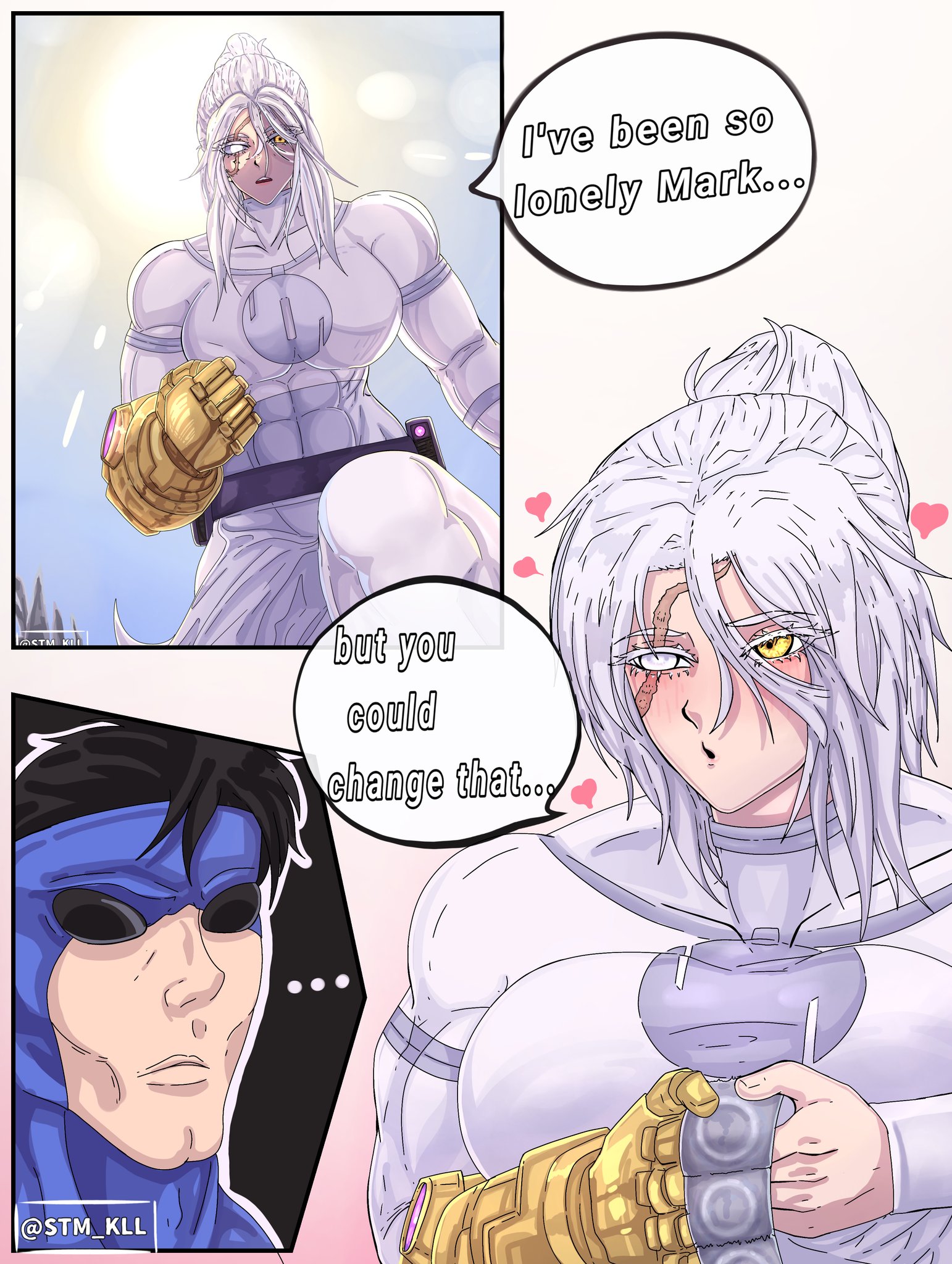 1boy, 1girls, ass, big ass, big breasts, breasts, condom, conquest (invincible), female, female conquest, genderswap, genderswap (mtf), huge ass, inminent sex, invincible, invincible (tv series), male, mark grayson, meme, rule 63, scar, stm kll, tagme, white eyes, white hair