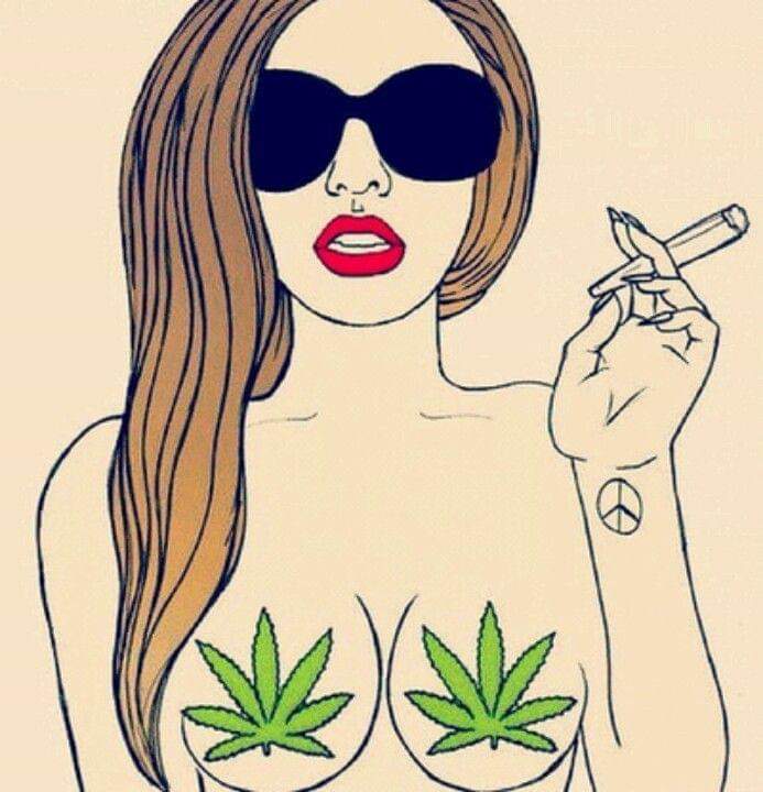 blunt covered_nipples female leaves marijuana naked nude peace_symbol peace_symbol_tattoo sunglasses tattoo upper_body