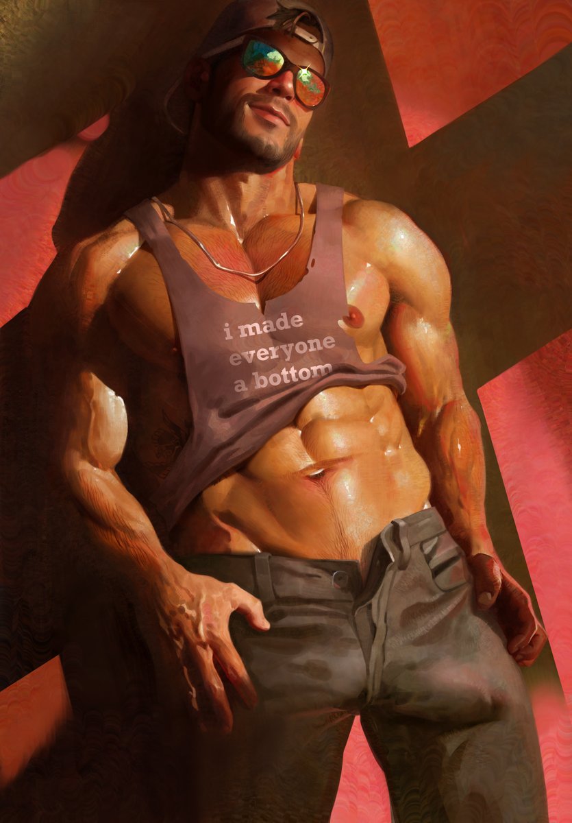 backwards baseball cap, beard, big cock, big dick, big penis, boner, boner in pants, boner under clothes, bulge, erection, erection under clothes, erection under clothing, grand theft auto, grand theft auto vi, jason duval, jason duval (gta vi), male, male focus, male only, muscular, muscular male, nipples, penis, qai san, solo, solo focus, solo male, sunglasses, sweat