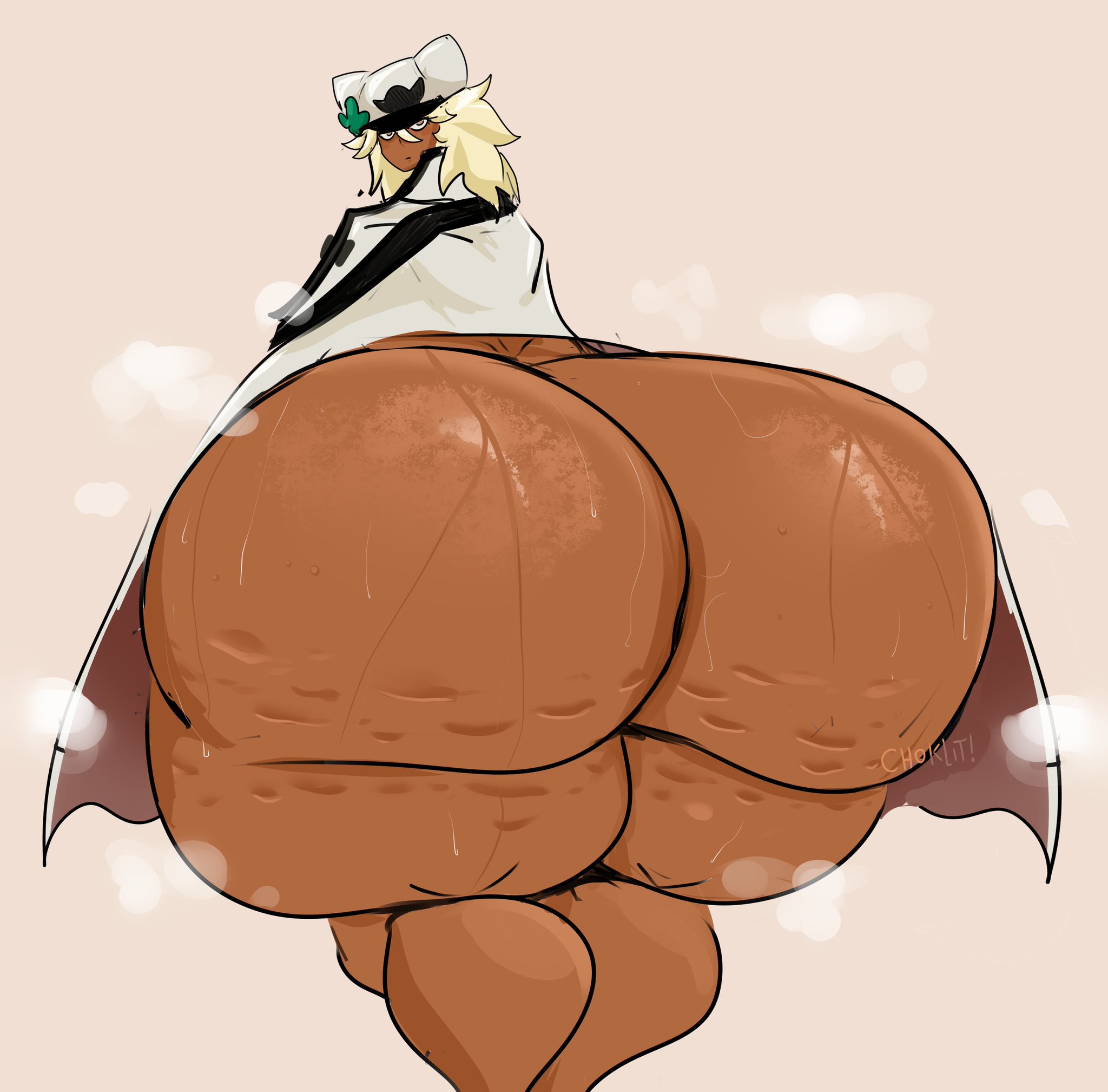 ass, ass body, blonde hair, dark skin, dark-skinned female, female, guilty gear, guilty gear strive, hyper, hyper ass, hyper bottom half, ramlethal valentine, tasteofchoklit, thick thighs