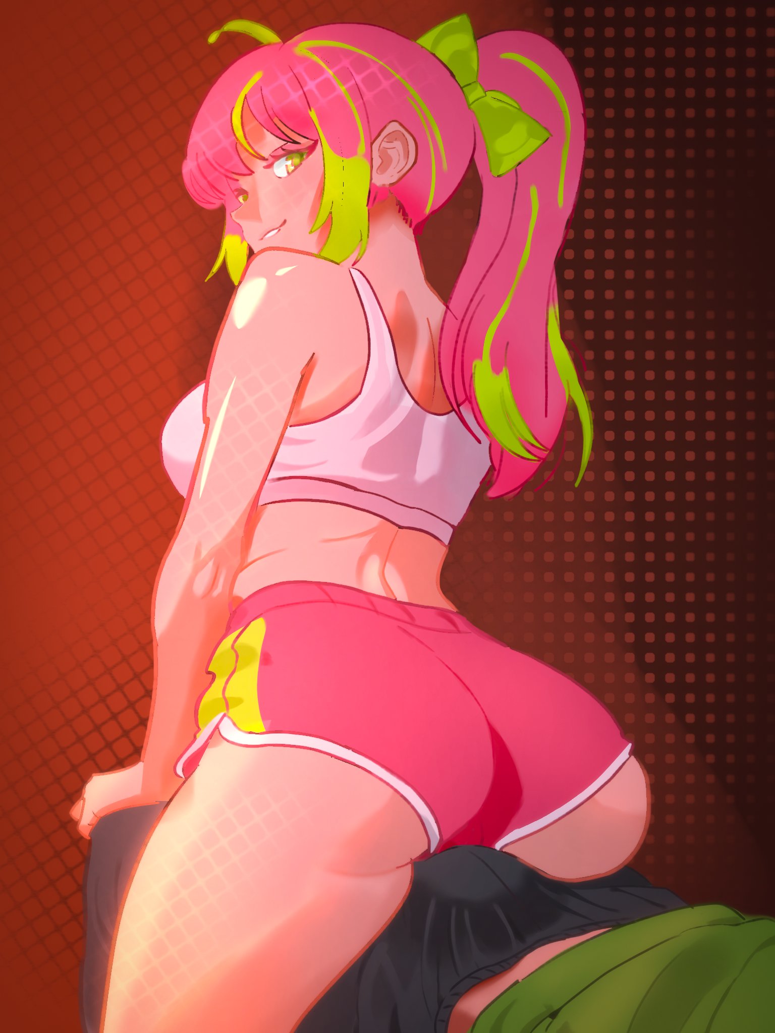 1boy 1girls ass before_sex big_ass big_breasts big_thighs blush breasts erect_penis erection fangs female green_eyes green_hair huge_ass huge_thighs indie_virtual_youtuber male manuh marking_below_eyes open_mouth penis pink_hair ponytail tagme thick_thighs thighs toma_(vtuber) twitch vedal987 virtual_youtuber vtuber