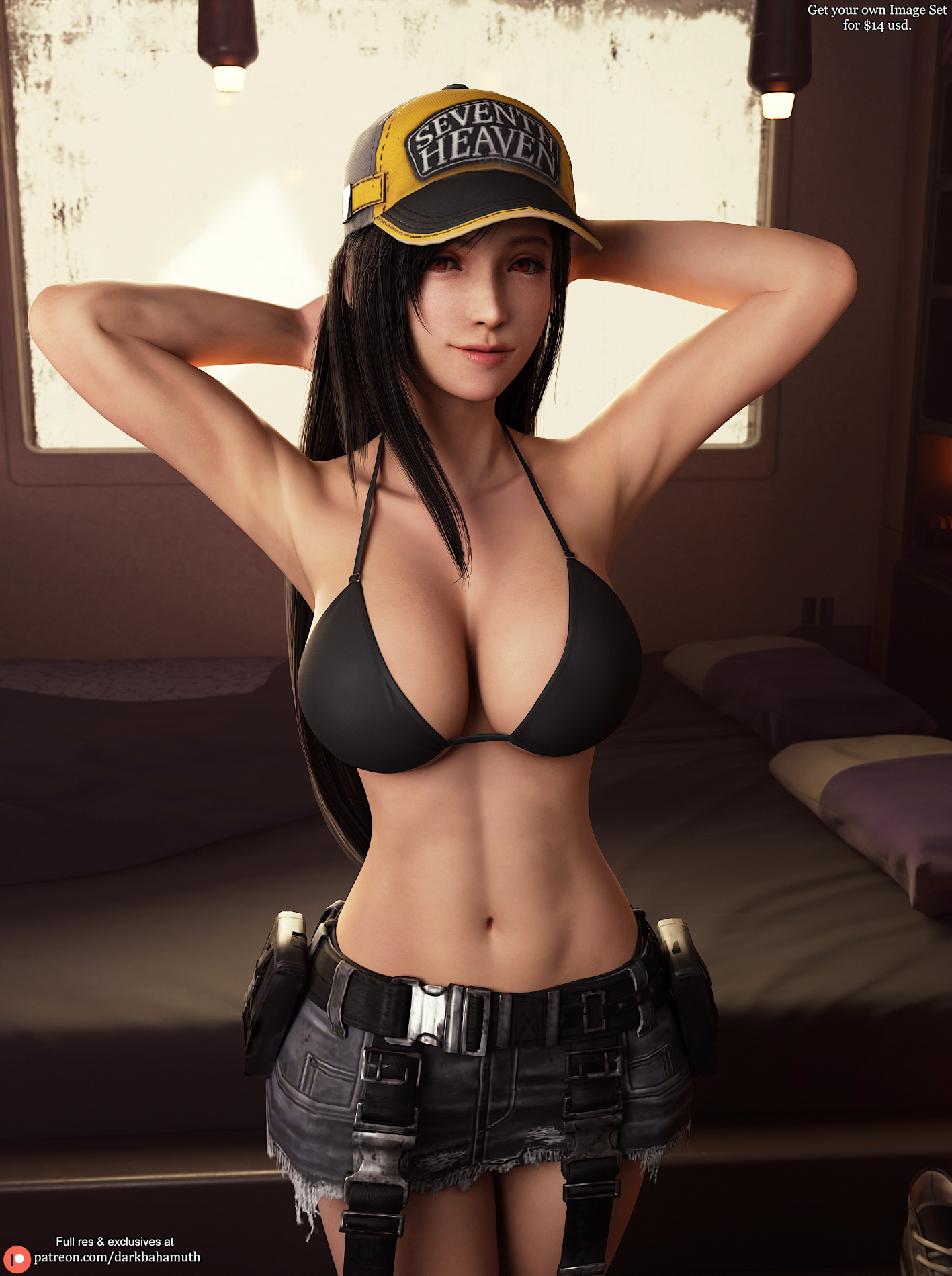 3d, belly, big breasts, bikini, breasts, darkbahamuth, female, final fantasy, final fantasy vii, pinup, sfw, tifa lockhart, tummy