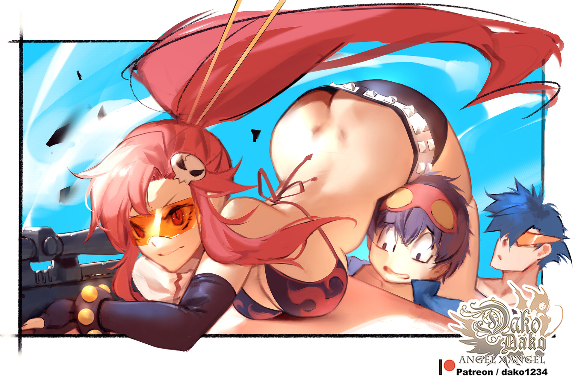 ass, ass up, back dimples, bending over, female, hu dako, kamina, kamina1978, red hair, simon (tengen toppa gurren lagann), tengen toppa gurren lagann, yoko littner