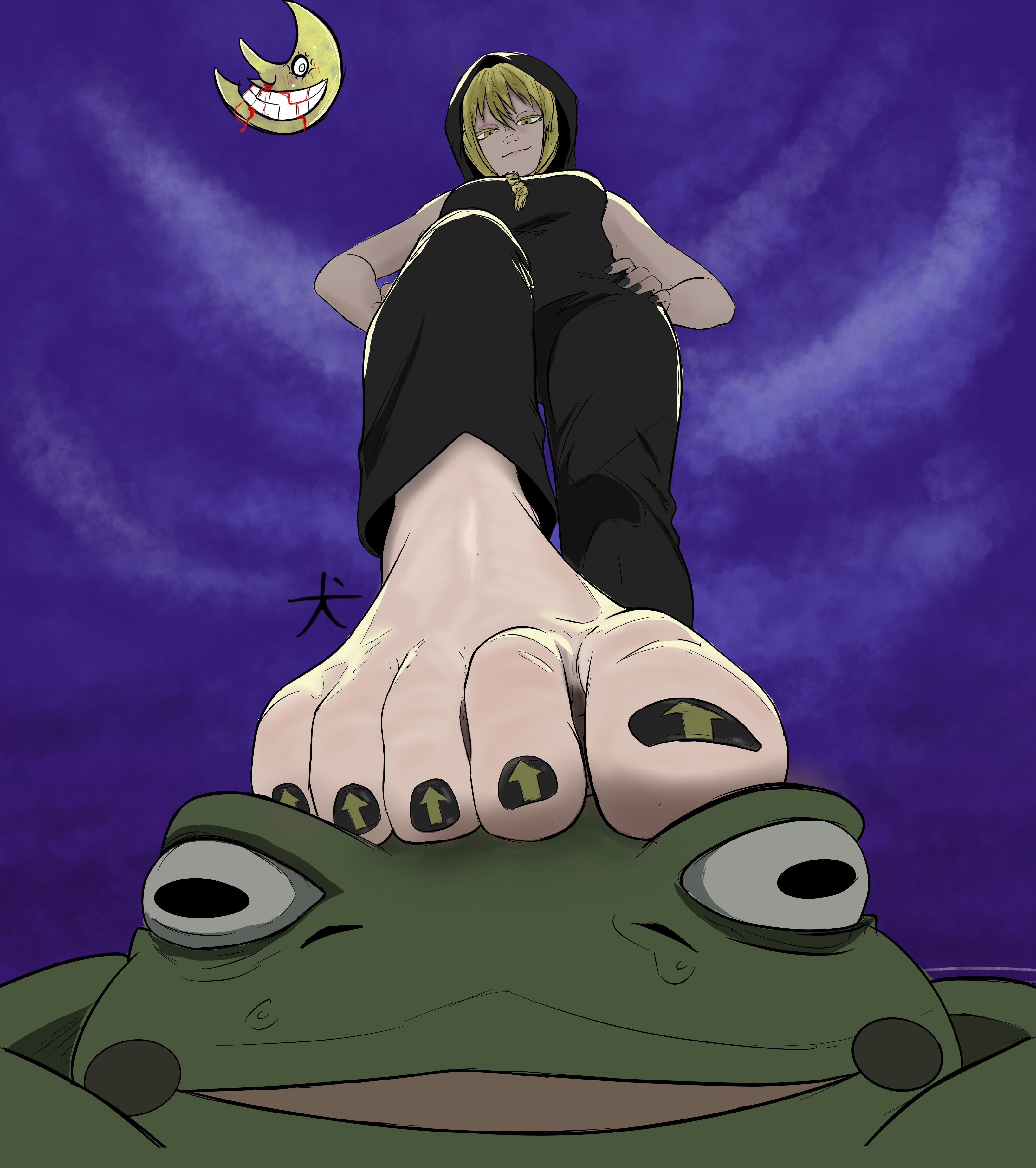 barefoot, feet, foot fetish, frog, inu ni kisu, medusa gorgon, painted nails, smug, smug face, soul eater, stepped on, toes, witch