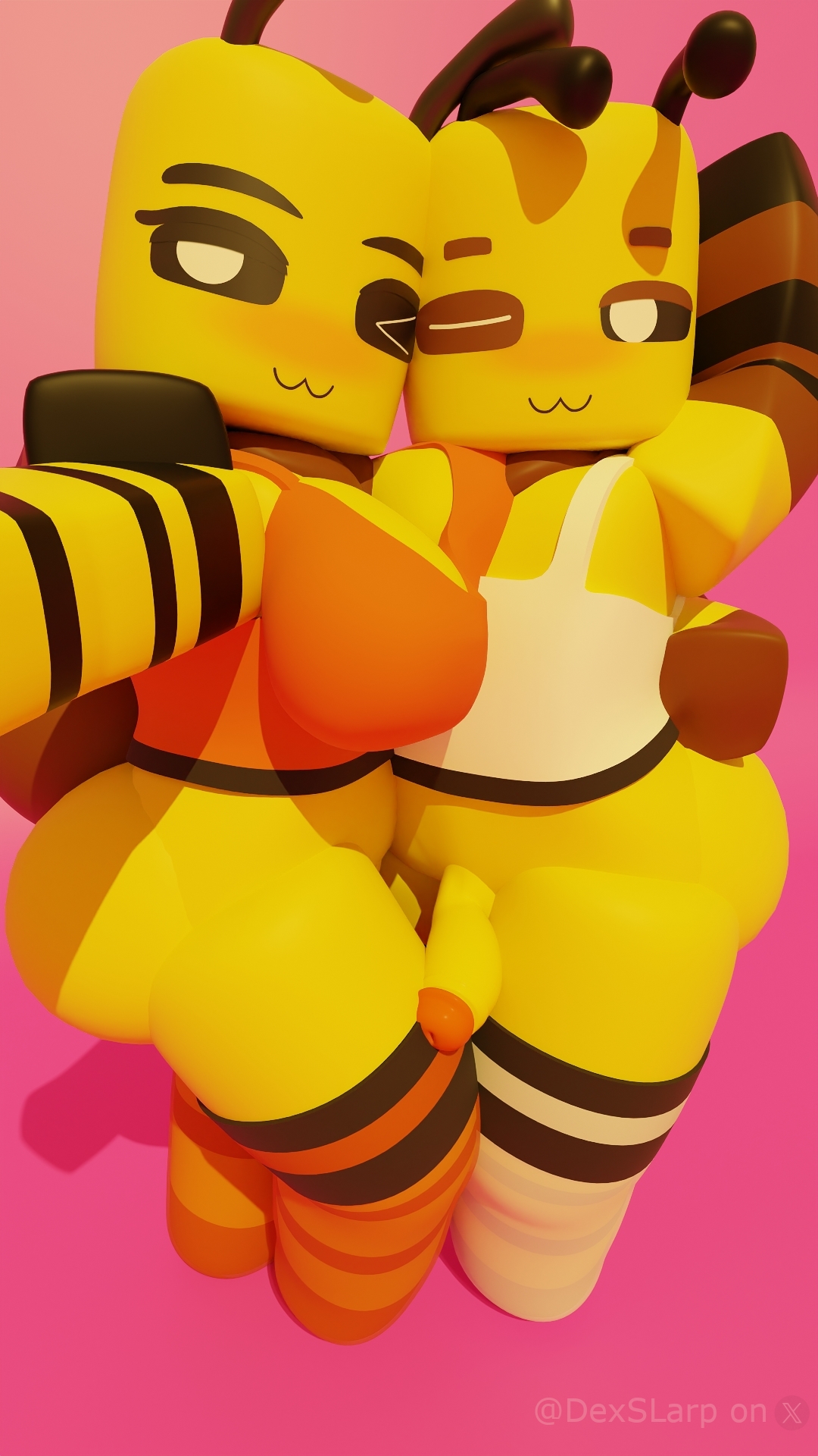 3d, bee, bee boy, bee girl, blender, blender (artwork), blender (software), blender cycles, dexslarp, female, femboy, henbree (dexiony'smc), image, lenbree (dexslarp), male, roblox, robloxian, self upload, siblings, tagme, tagme (artist), text, twitter