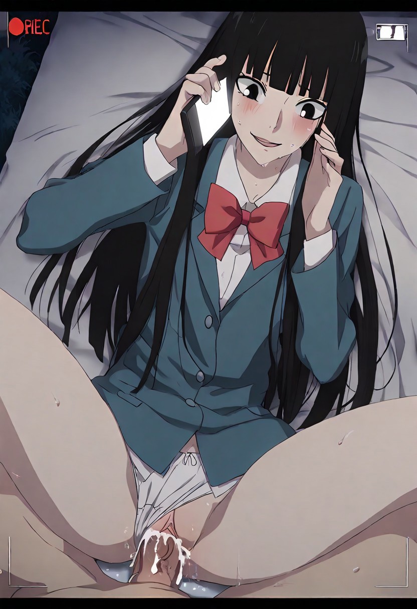 ai generated, excited female, female, hime cut, kimi ni todoke, kuronuma sawako, male, penetration, penis, phone sex, pussy, recording on phone, recording video, sawako kuronuma, school uniform, sex, vaginal penetration