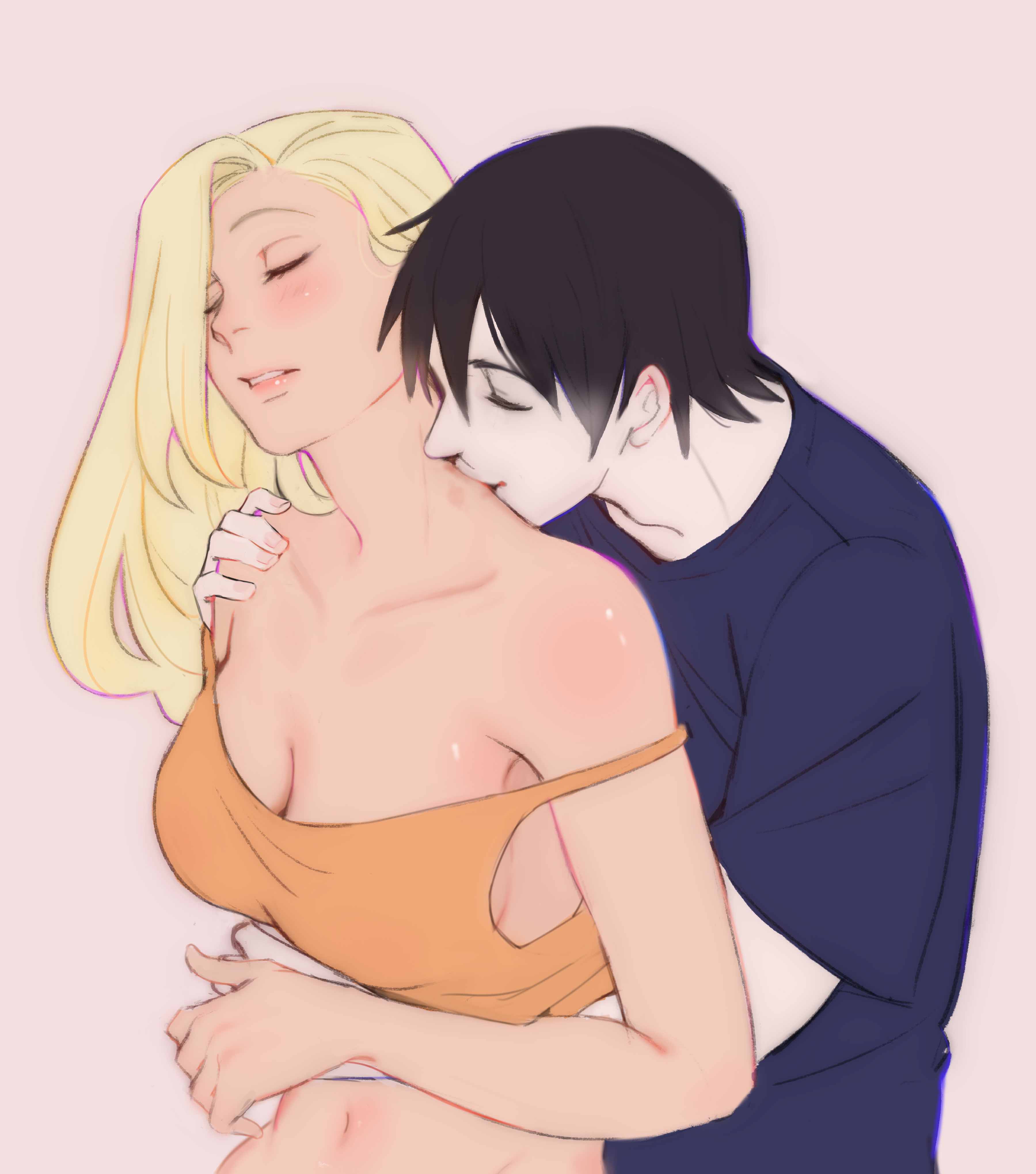 1boy, 1girls, absurd res, absurdres, alternate version available, bare arms, bare shoulders, big breasts, black hair, blonde hair, blush, boruto: naruto next generations, breasts, busty, canon couple, cleavage, closed eyes, clothed, clothing, couple, crop top, cuddle, cuddling, duo, duo focus, embrace, embracing, female, from behind, from behind position, hair over one eye, hi res, high resolution, highres, husband and wife, ino yamanaka, kiss, kissing, kissing neck, large breasts, light skin, light-skinned female, light-skinned male, lips, lipstick, looking pleasured, makeup, male, male/female, married couple, messy hair, monday mint, naruto, naruto (series), naruto shippuden, naruto: the last, pale skin, pale-skinned female, pale-skinned male, parted lips, pink lips, pink lipstick, pleasure face, romantic, romantic ambiance, romantic couple, sai, seductive, shonen jump, shounen jump, shueisha, sleeveless, sleeveless shirt, standing, straight, t-shirt, tank top, very high resolution, weekly shonen jump, weekly shounen jump, yamanaka ino