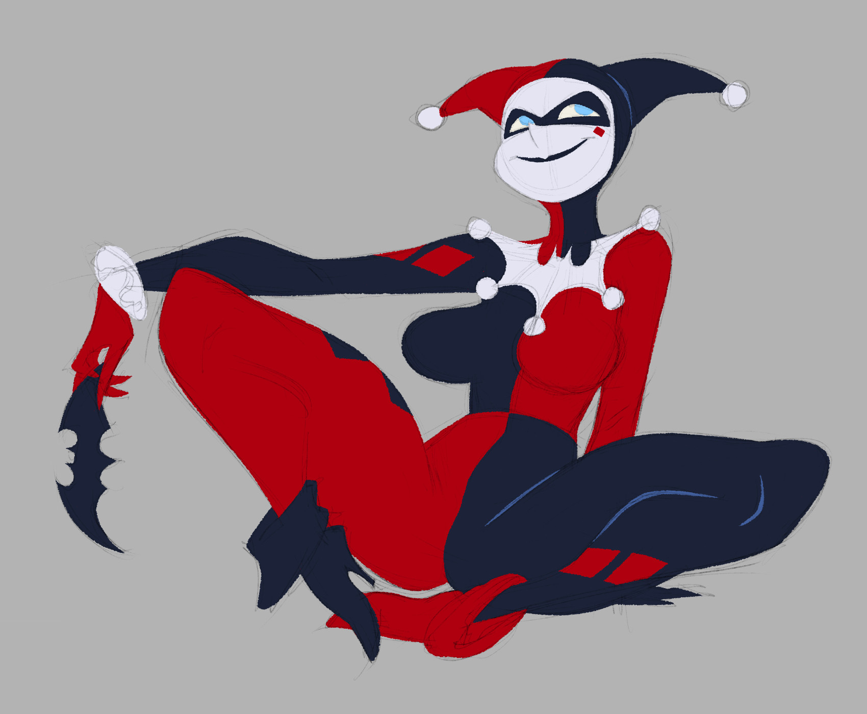 big breasts, breasts, captainmolasses, dc, dc comics, drawing, female, harley quinn, harley quinn (classic), smiling, tagme