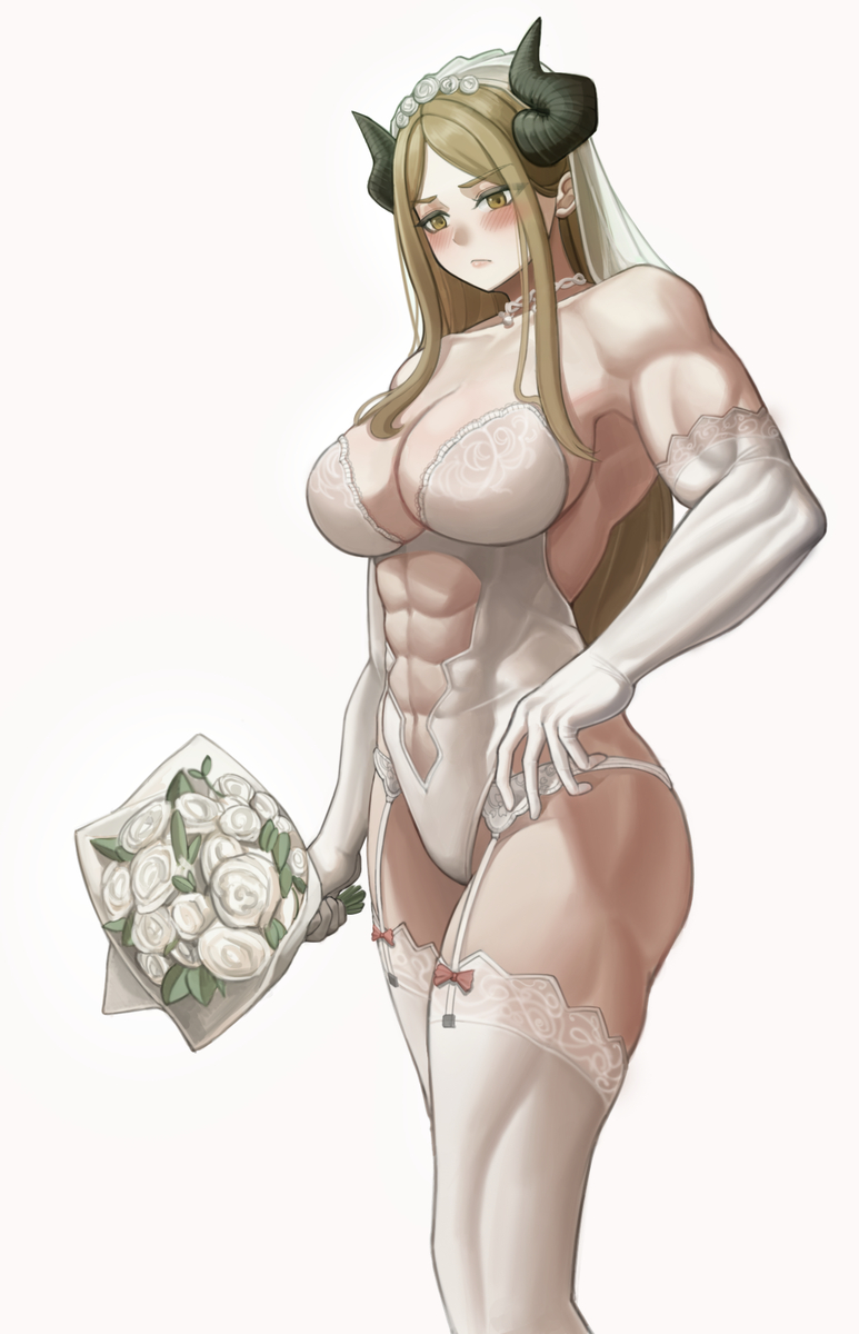 1girls bigger_female bride creamkb female garter_belt girlfriend large_breasts leotard light-skinned_female mature mature_female milf muscular muscular_abs muscular_female original_character rose roses solo tall_female tall_girl taller_girl tomboy tomboy_milf wedding_dress