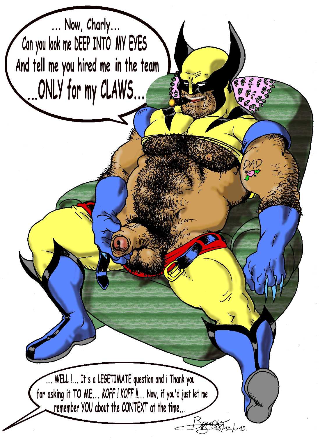 1boy bear big_dick bruno_b daddy hairy hairy_chest hairy_male male male_only marvel marvel_comics masculine muscles smoking solo superhero wolverine_(x-men) x-men yaoi