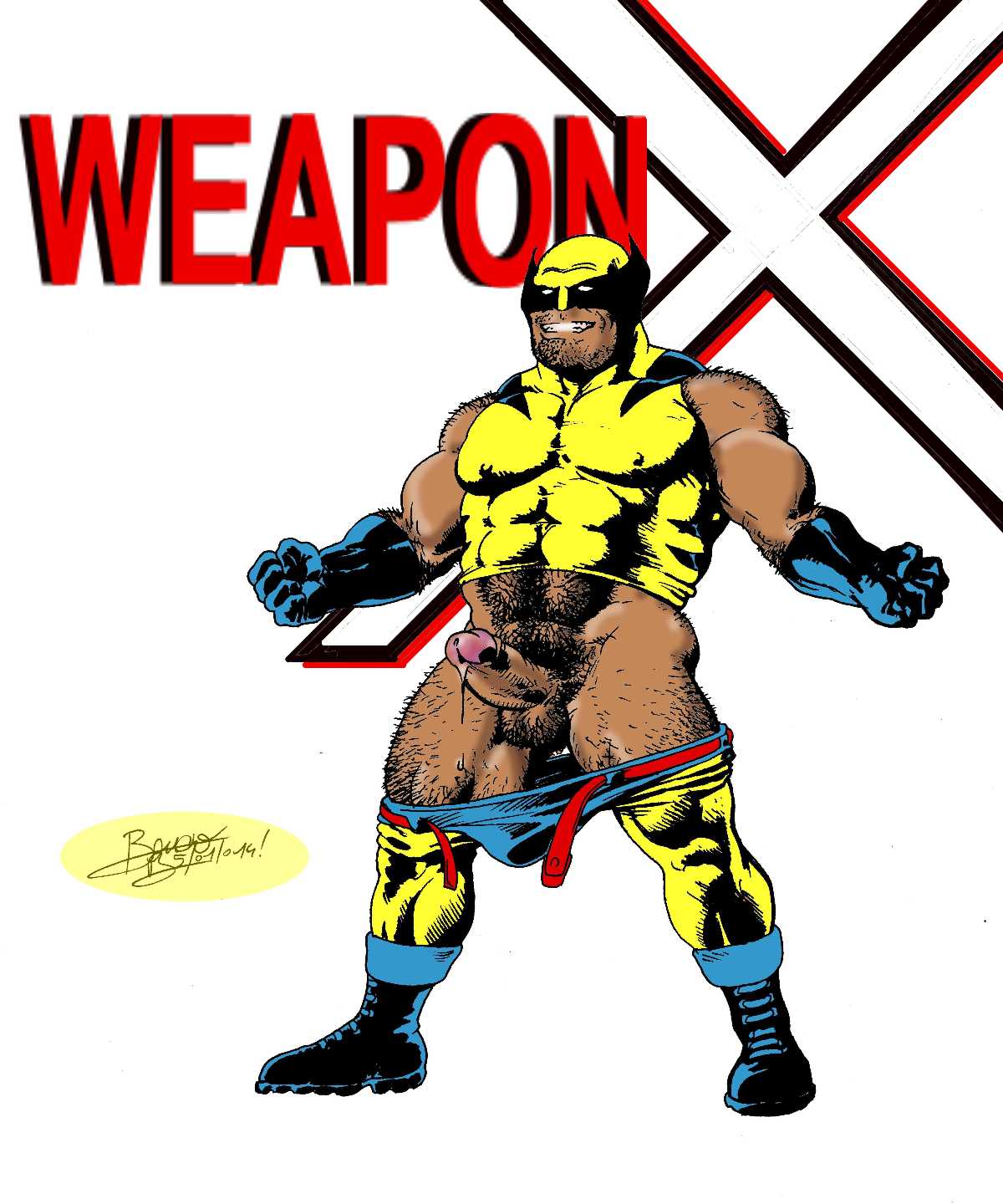 1boy alpha_male big_dick bruno_b gay hairy hairy_chest hairy_male homosexual male male_only marvel marvel_comics masculine muscles muscular muscular_male solo solo_male superhero superhero_costume wolverine_(x-men) x-men yaoi