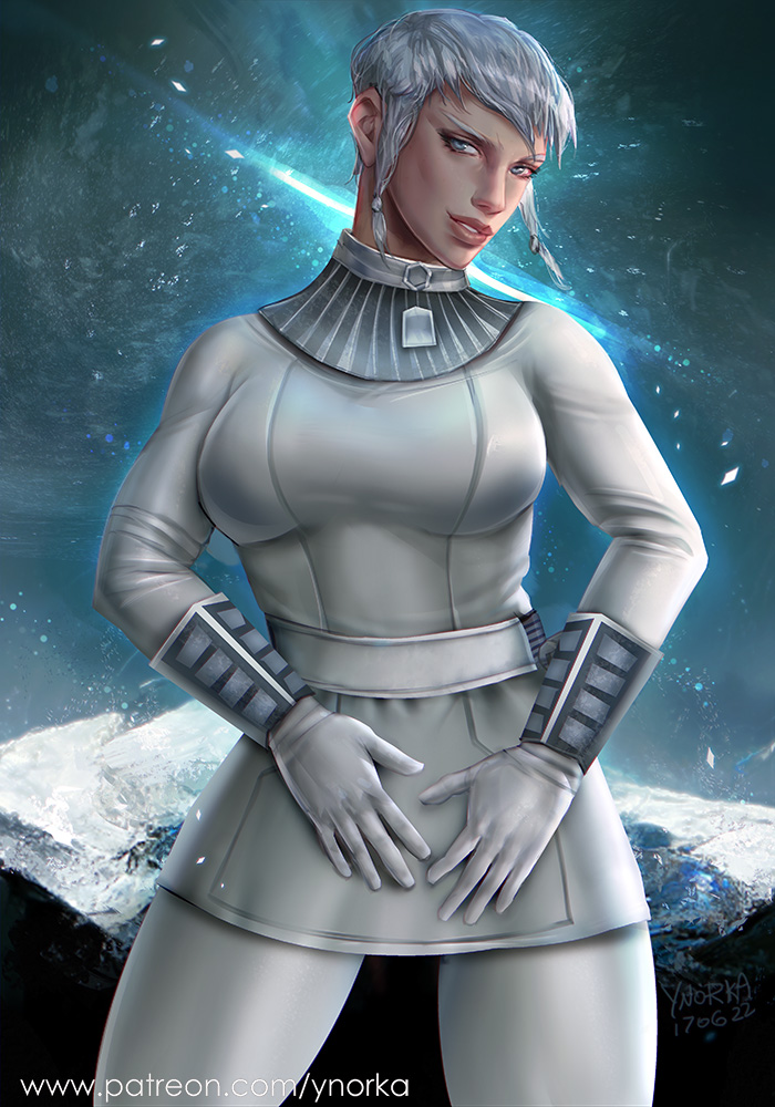 athletic_female bikini blue_eyes brianna_(star_wars) echani handmaiden knights_of_the_old_republic star_wars text white_hair ynorka