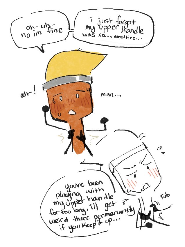 animate inanimate, anonymous character, blush, blushing, dialogue, english text, inanimate insanity, kint, kinto-bean, looking at viewer, object show, object shows, paintbrush, paintbrush (ii), pov, sketch, speech bubble, text, what, white background