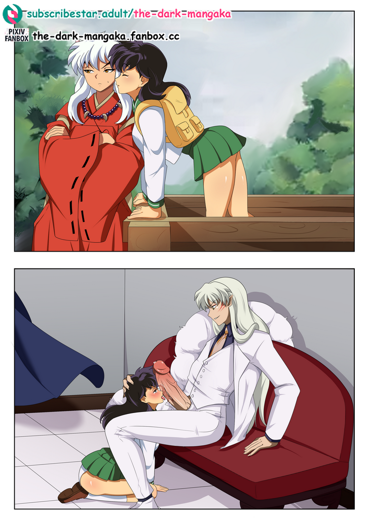 1girls 2boys black_hair blush cheating cheating_girlfriend cheating_wife claws comic comic_panel cuck cuckold demon female grabbing grabbing_head grumpy grumpy_sub holding huge_cock inuyasha inuyasha_(character) kagome_higurashi kissing_cheek large_penis larger_male licking licking_penis male moaning multiple_boys netorare ntr penis schoolgirl schoolgirl_uniform sesshoumaru silver_hair smaller_female stripes suit tattoos the_dark_mangaka tuxedo white_hair yashahime:_princess_half-demon yokai