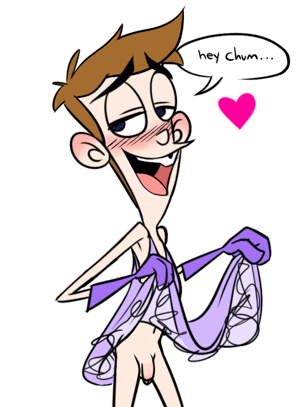 aged_up fanboy_(character) fanboy_and_chum_chum flaccid floating_heart hyper_eyes lingerie male nickelodeon nicktoon purple_gloves solo toony