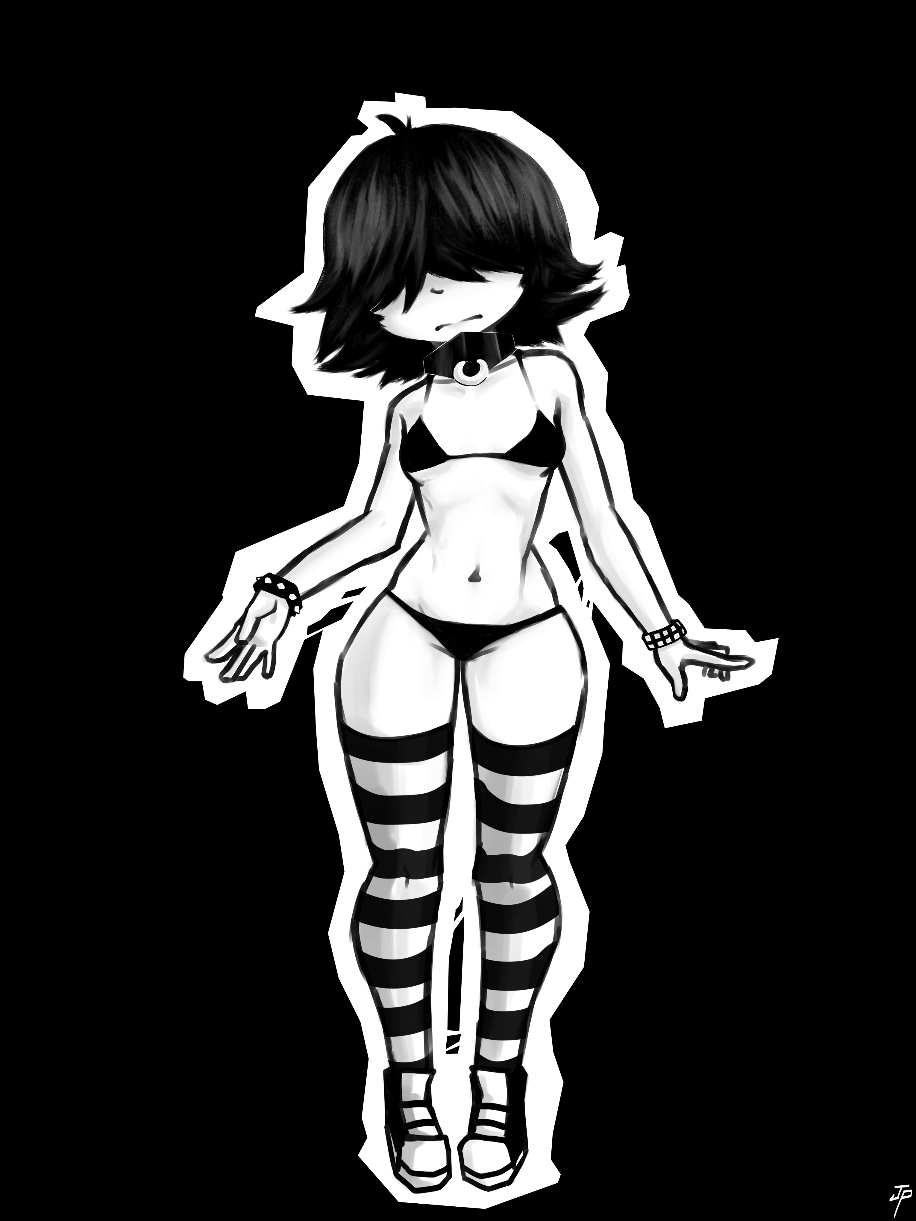 black and white, female, goth, goth girl, gothic lolita, jemphep, panties, thighhighs