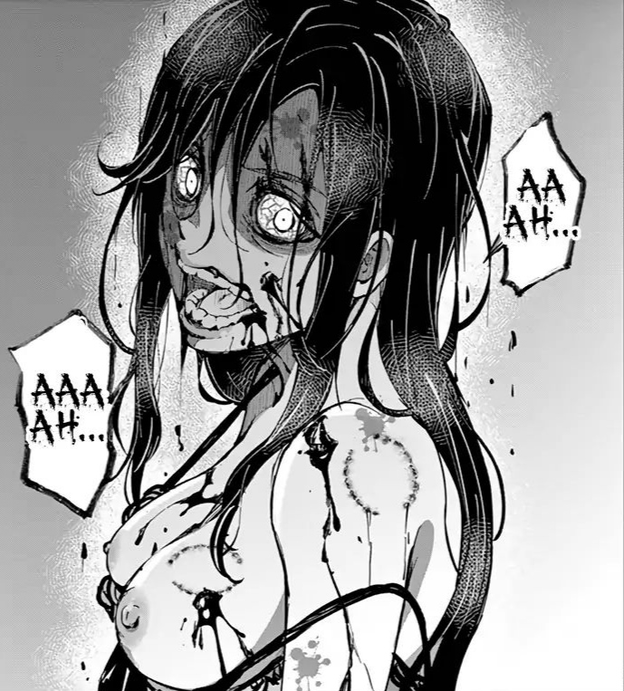 bite_mark blood breasts canon dead female manga_page monochrome official_art ohtori_saori undead zom_100:_zombie_ni_naru_made_ni_shitai_100_no_koto zombie zombie_girl