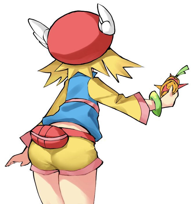 1girls amitie ass background belt blonde_hair blue_shirt bracelet edit edited female female_only furii_(artist) green_bracelet hat hat_only juice light-skinned_female light_skin pants puyo_puyo puyo_puyo_fever red_belt screenshot screenshot_edit sega shirt sleeves white_background yellow_pants yellow_sleeves