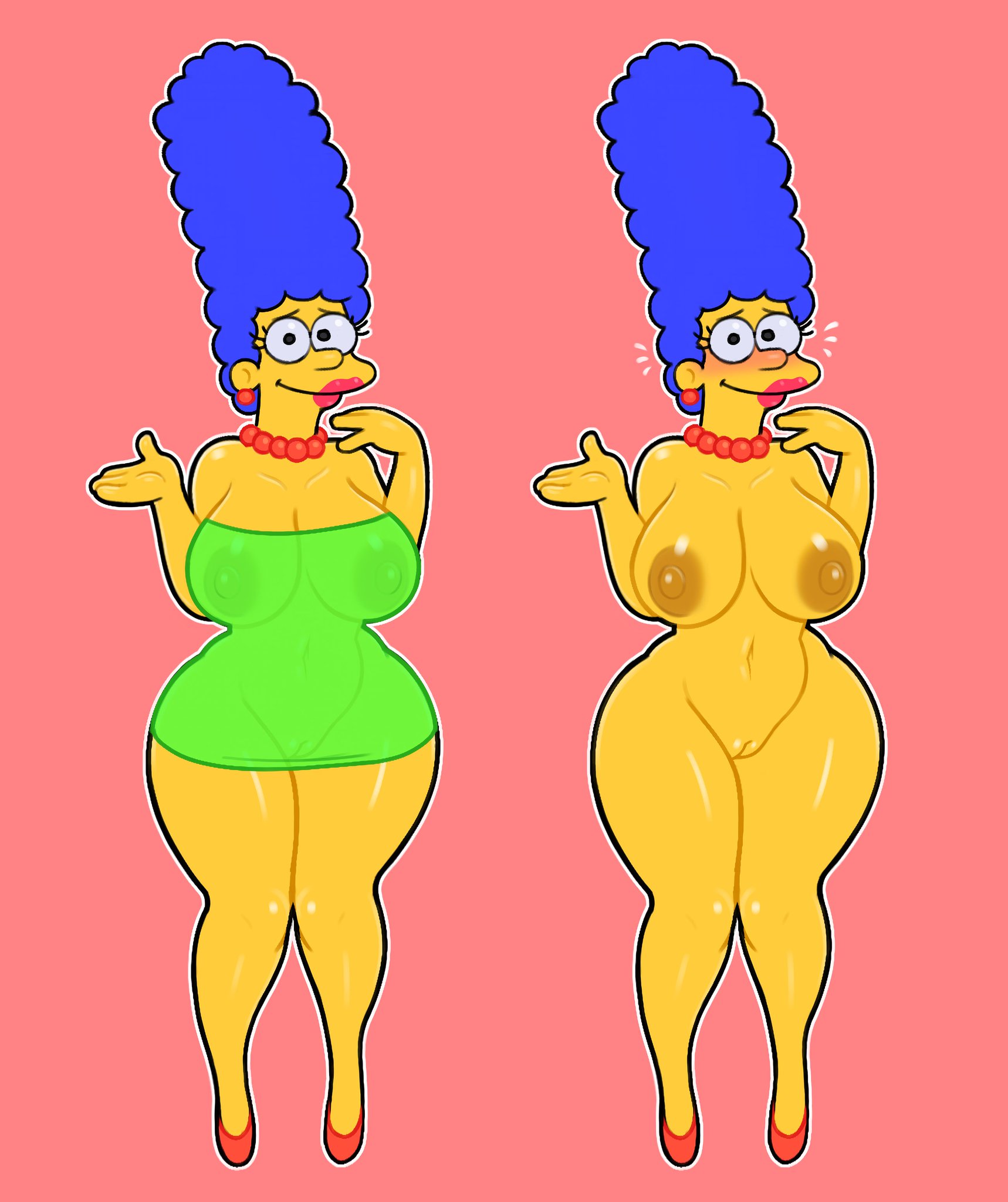 acstlu, breasts, female, marge simpson, nude, pussy, the simpsons, yellow body