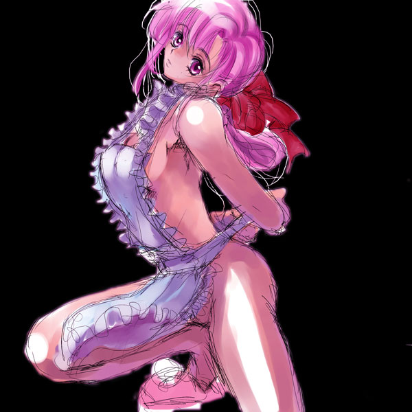 1girls apron ass cross-empire ethlyn_(fire_emblem) fire_emblem fire_emblem:_genealogy_of_the_holy_war hair_ribbon large_breasts looking_at_viewer naked_apron pink_eyes pink_hair ponytail pussy red_ribbon untying white_apron