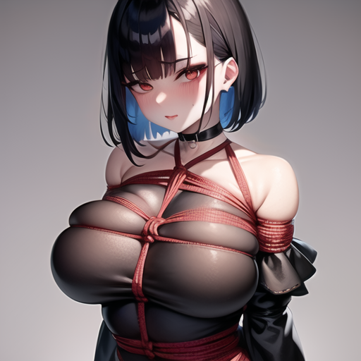 1girls ai_generated black_hair blue_hair blush blushing blushing_at_viewer bob_cut bondage bondage_over_clothes bound bound_breasts breasts bust busty choker curvaceous curvy_female dark_clothing dark_hair ear exposed_shoulders female female_only femsub goth goth_clothing goth_girl huge_breasts human human_female large_breasts looking_at_viewer multicolored_hair nemus_waifu_generator pink_eyes pooplool red_rope restrained restrained_arms restraints rope_bondage ropes secretly_loves_it shibari shibari_over_clothes short_hair shoulders sole_female solo solo_female squeezed submissive_female tagme tied tied_up tight_bondage tilted_head voluptuous voluptuous_female