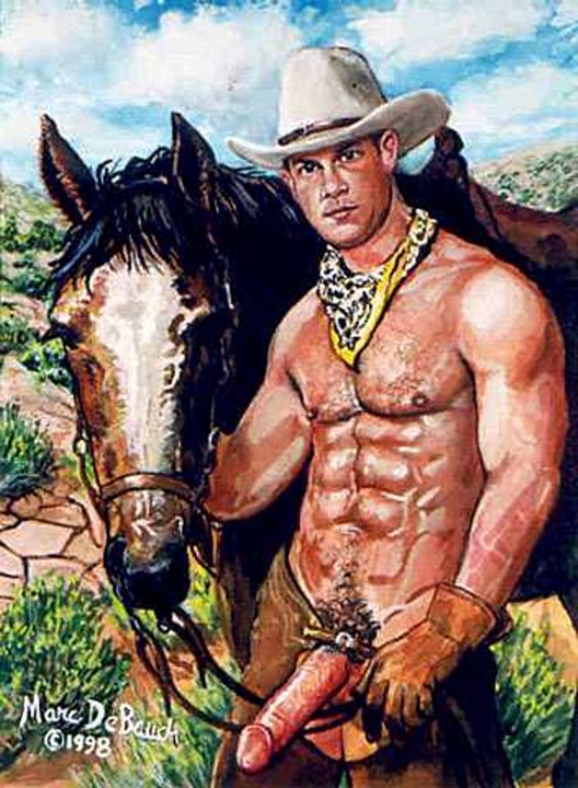 cowboy cowboy_hat horse male male_only marc_debauch nude nudity solo_male