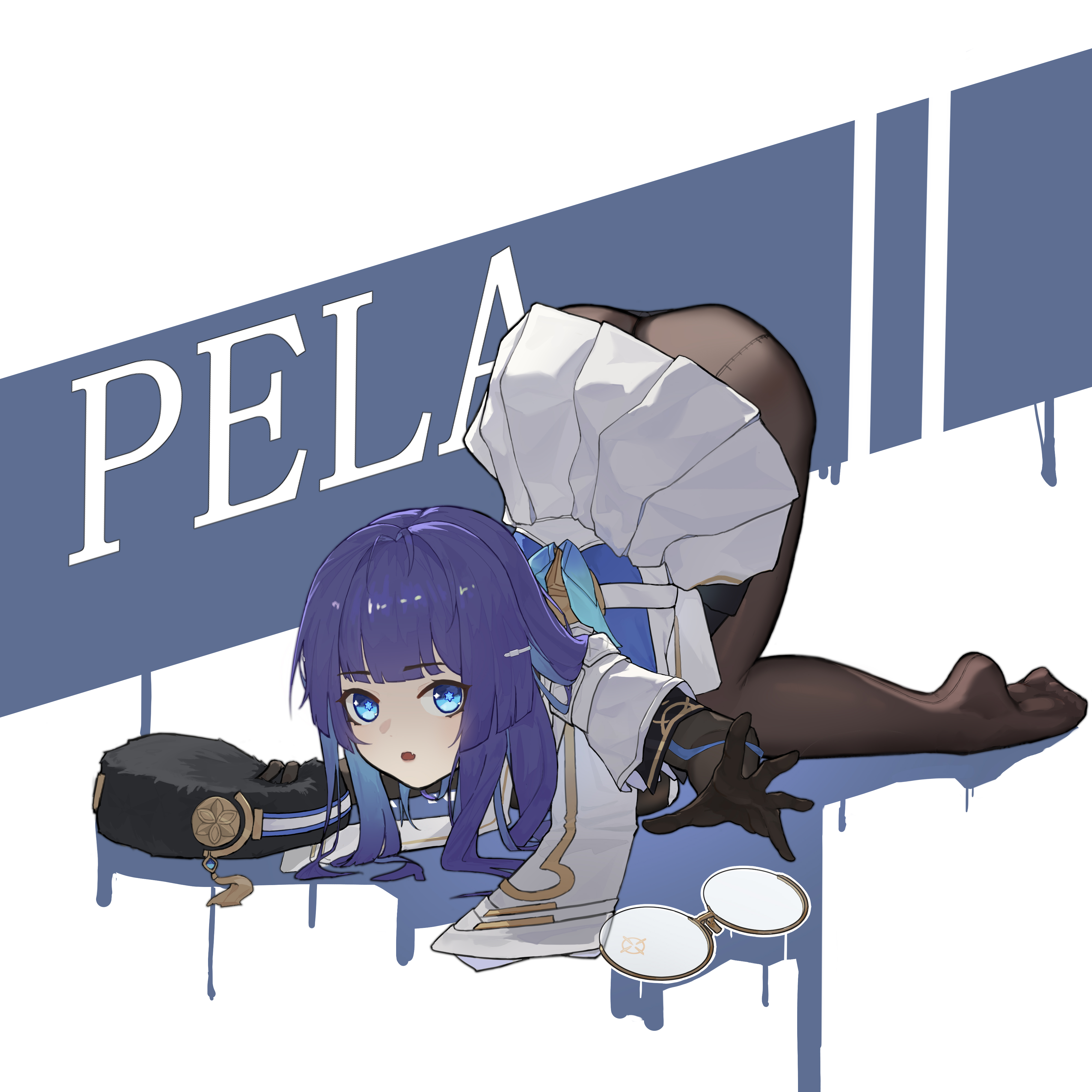ass, ass up, blue eyes, blue hair, female, glasses, honkai (series), honkai: star rail, long hair, mmh2o, pela (honkai: star rail)