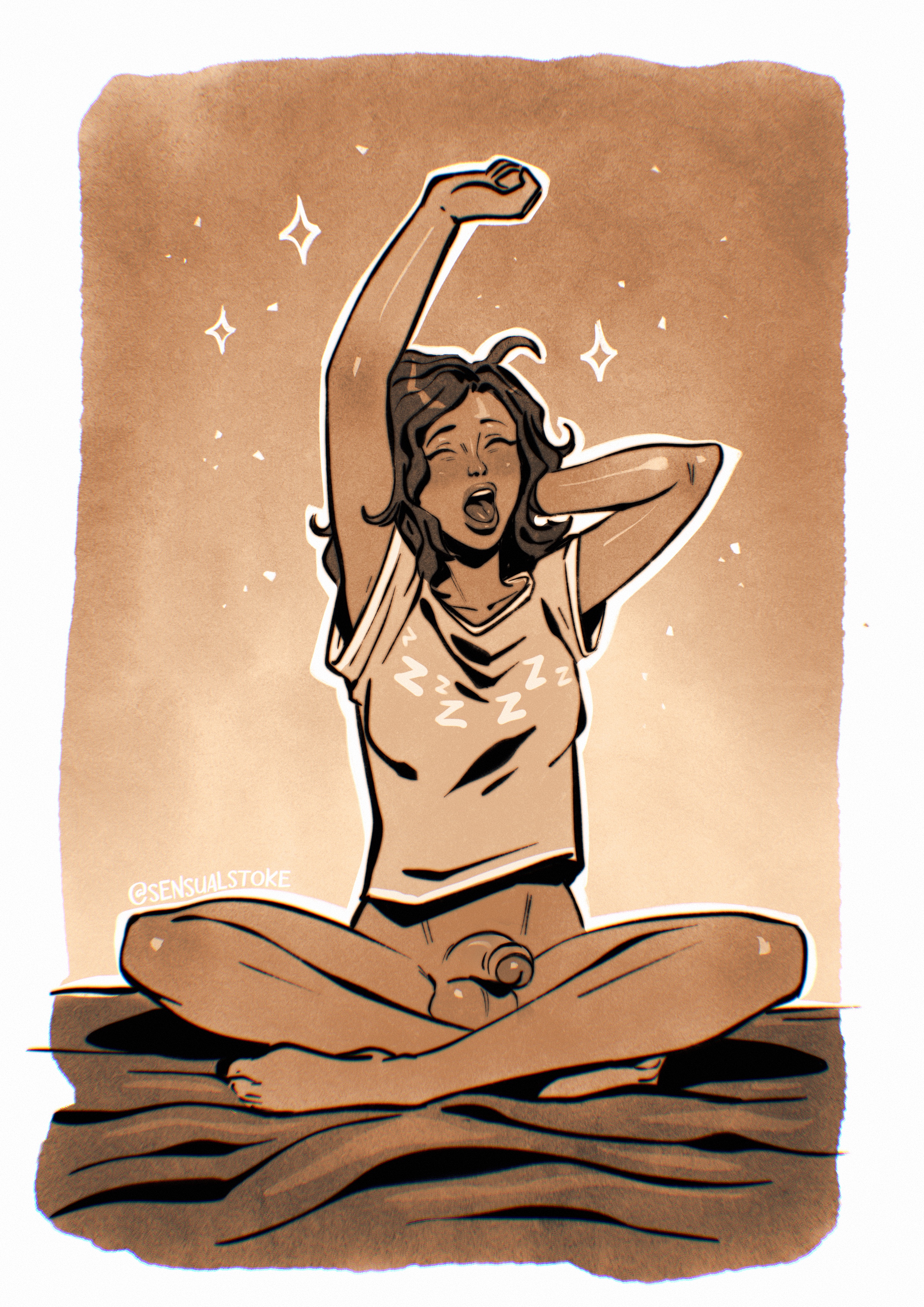 1futa, balls, big penis, bottomless, breasts, clothed, clothing, dark skin, dark-skinned futa, flaccid, foreskin, futa only, futanari, hands-free, human, intersex, long hair, monochrome, partially clothed, penis, sensualstroke, solo, uncircumcised, waking up, yawn