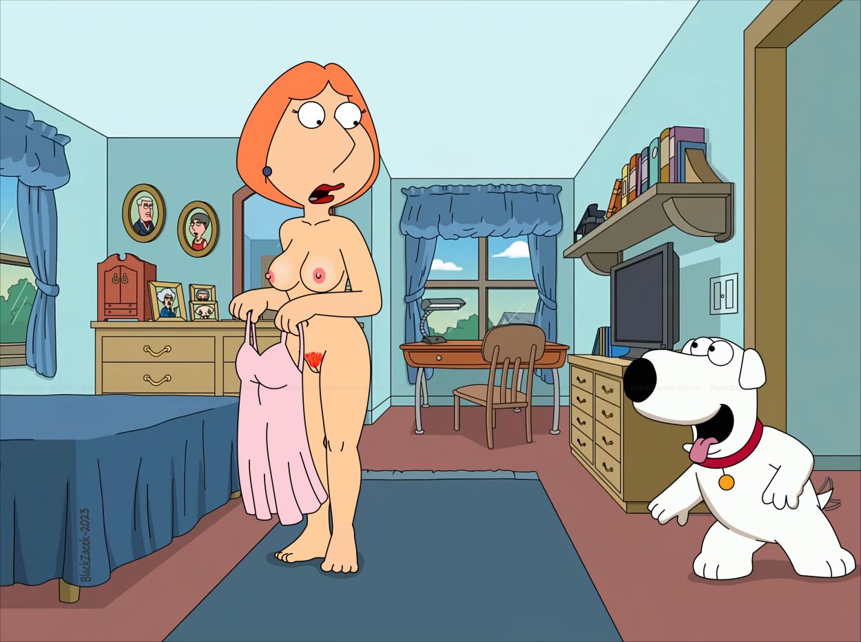 blackzacek brian_griffin completely_nude domestic_dog embarrassed_nude_female family_guy lois_griffin milf pubic_hair red_hair surprised_expression