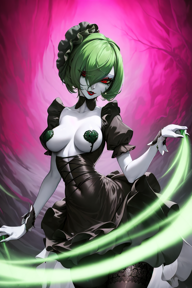 2:3 2:3_ratio absurd_res absurdres ai_generated anthro athletic_female black_choker choker cosplay dress gardevoir garter_belt garter_straps goth goth_girl gothic gothic_lolita green_hair hd hi_res high_resolution highres humanized humanoid hylian_r34 magic mascara nipple_covers one_eye_covered one_eye_obstructed one_eye_visible pale pale-skinned_female pale_skin pokémon_(species) pokemon pokemon_(species) red_eyes red_lipstick tagme thin_waist unstable_diffusion