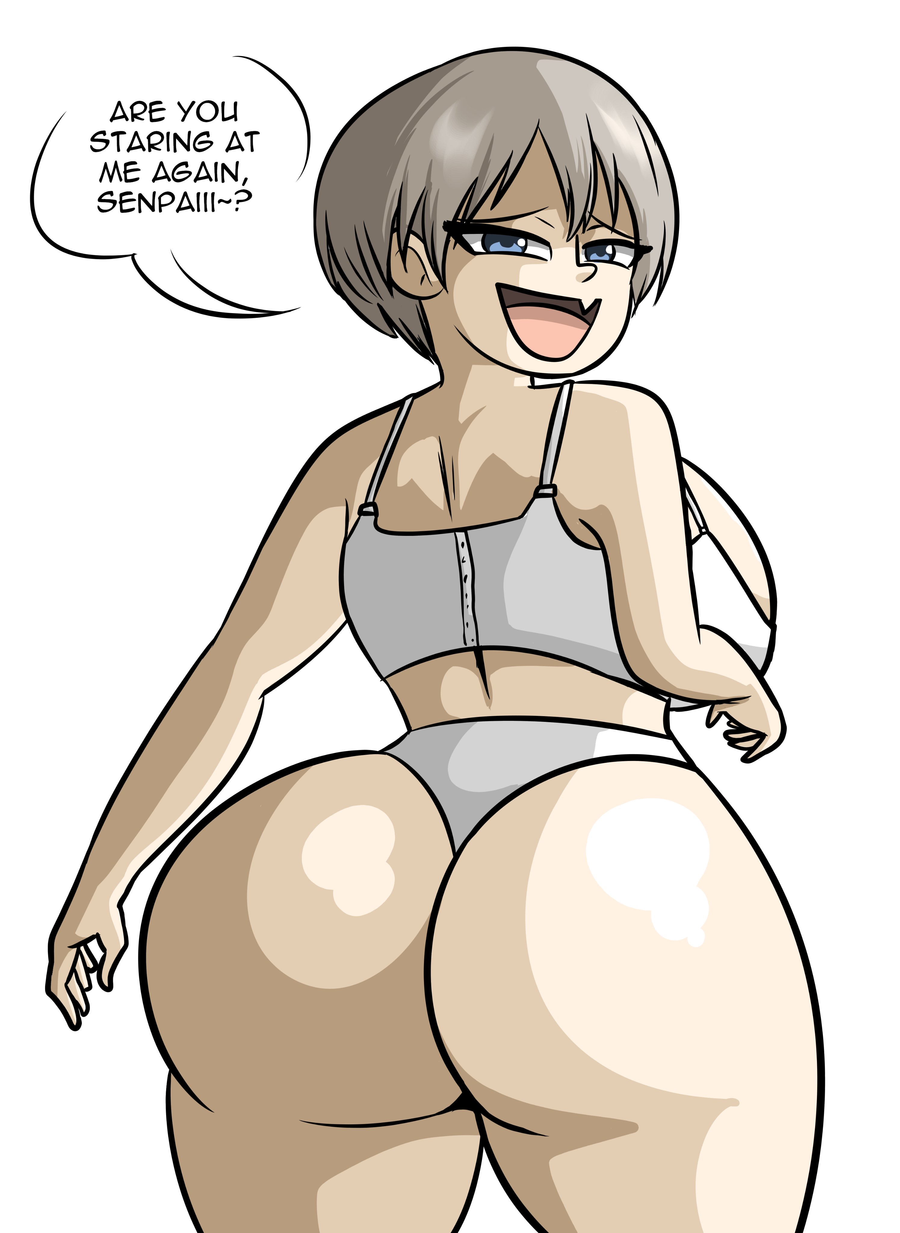 1girls, ass, big ass, big breasts, big butt, breasts, female, light skin, light-skinned female, looking at viewer, looking back, max1mus, rear view, short hair, silver hair, underwear, uzaki hana, uzaki-chan wa asobitai!, voluptuous, voluptuous female