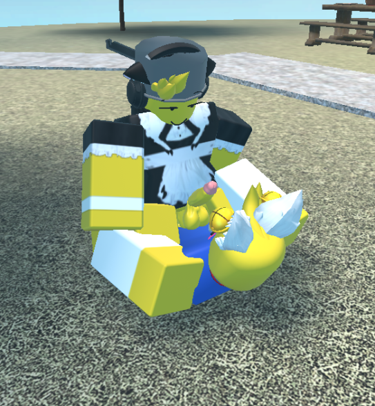 2boys 3d balls bench collar cowgirl cowgirl_position ear_bell ear_tuft erection gay maid maid_outfit maid_uniform male/male male_penetrated male_penetrating neko nekomata noob penis public public_exposure public_indecency public_nudity public_sex red_collar roblox robloxian tagme yellow_skin